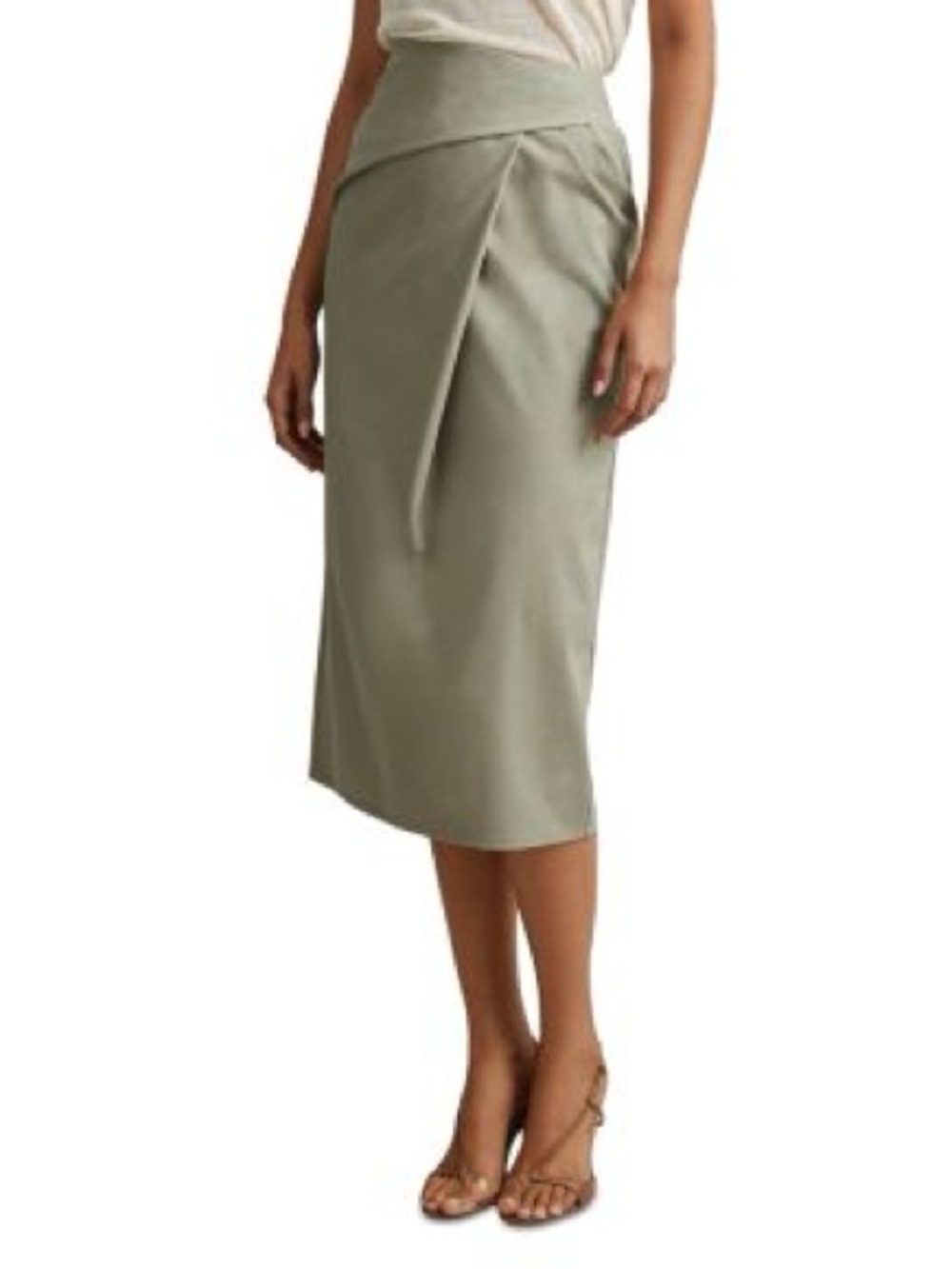 Reiss Nadia faux wrap skirt in sage green